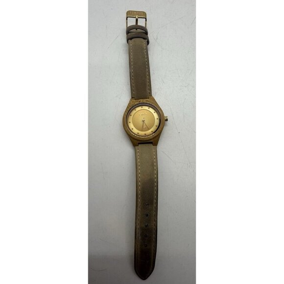 Tempus Genuine Handcrafted Wood Round Unisex Watch Faux Leather Band Light Brown - Picture 3 of 7